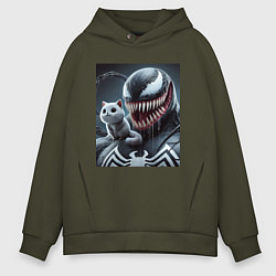 Толстовка оверсайз мужская Venom and funny kitten - ai art fantasy, цвет: хаки