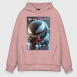 Толстовка оверсайз мужская Мультяшные Веном и человек паук - мем, цвет: пыльно-розовый