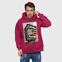 Толстовка оверсайз мужская Старая панелька, цвет: маджента — фото 2