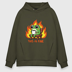 Толстовка оверсайз мужская Frog - this is fine, цвет: хаки