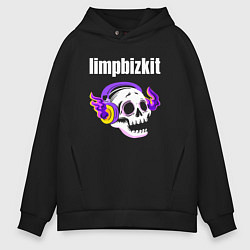Толстовка оверсайз мужская Limp Bizkit - неоновый череп, цвет: черный