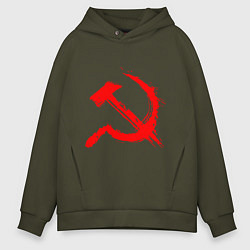 Толстовка оверсайз мужская Sickle and hammer red paint, цвет: хаки