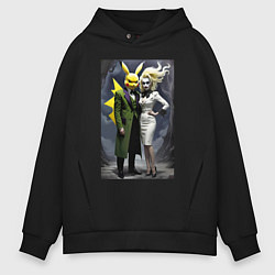 Толстовка оверсайз мужская Ведьма жена Пикачу - нейроарт фантазия, цвет: черный