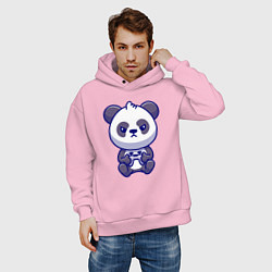 Толстовка оверсайз мужская Геймер панда, цвет: светло-розовый — фото 2