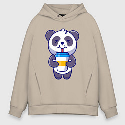 Толстовка оверсайз мужская Панда наслаждается напитком, цвет: миндальный