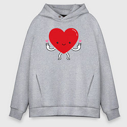 Толстовка оверсайз мужская Сердечное сердечко, цвет: меланж