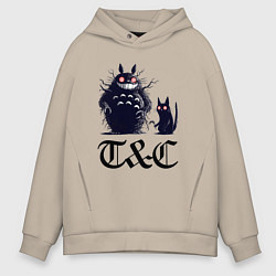 Толстовка оверсайз мужская Totoro and black cat - anime, цвет: миндальный