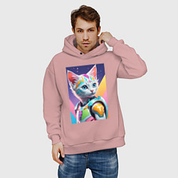 Толстовка оверсайз мужская Котик в стиле киберпанк, цвет: пыльно-розовый — фото 2