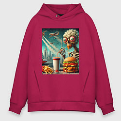 Толстовка оверсайз мужская The negative effects of eating fast food, цвет: маджента