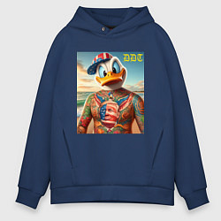 Толстовка оверсайз мужская Donald Duck Trump - meme, цвет: тёмно-синий