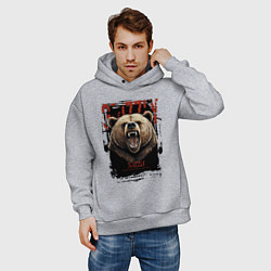 Толстовка оверсайз мужская Медведь гризли, цвет: меланж — фото 2