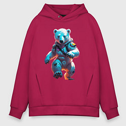 Толстовка оверсайз мужская Белый медвежонок - киберпанк, цвет: маджента