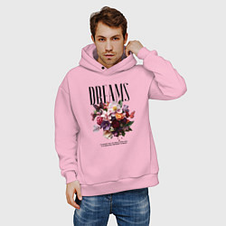 Толстовка оверсайз мужская Dreams flowers - надпись: мечтать, цвет: светло-розовый — фото 2