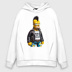 Толстовка оверсайз мужская The harsh Homer Simpson - punks not dead, цвет: белый
