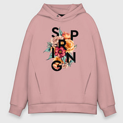 Толстовка оверсайз мужская Spring flowers, цвет: пыльно-розовый