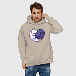 Толстовка оверсайз мужская Сердечные котики, цвет: миндальный — фото 2