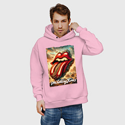 Толстовка оверсайз мужская Rolling Stones - logo transformation, цвет: светло-розовый — фото 2
