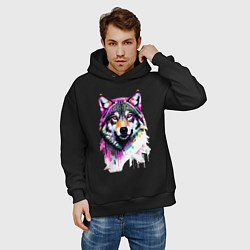 Толстовка оверсайз мужская Волчья морда - нейроарт, цвет: черный — фото 2
