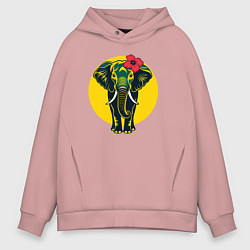Толстовка оверсайз мужская Слон и цветок, цвет: пыльно-розовый