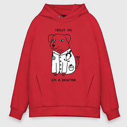 Толстовка оверсайз мужская Поверь мне, я доктор, цвет: красный