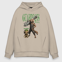 Толстовка оверсайз мужская Малыш грут и енот ракета из стражи галактики, цвет: миндальный