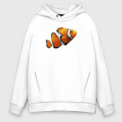 Толстовка оверсайз мужская Рыбка попугай, цвет: белый