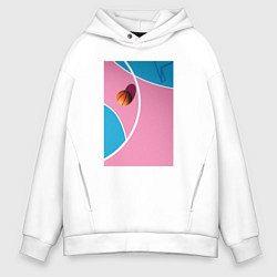 Толстовка оверсайз мужская Баскетбольная площадка сверху и мяч, цвет: белый