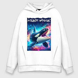 Толстовка оверсайз мужская Space killer whale - ai art fantasy, цвет: белый
