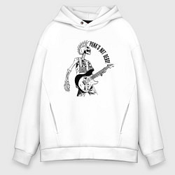 Толстовка оверсайз мужская Skeleton guitarist - punks not dead motto, цвет: белый