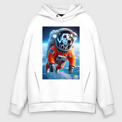 Толстовка оверсайз мужская Далматинец бравый космонавт - нейроарт фантазия, цвет: белый