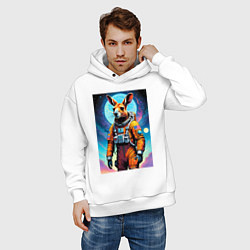 Толстовка оверсайз мужская Кенгуру бравый космонавт - нейроарт, цвет: белый — фото 2