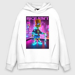 Толстовка оверсайз мужская Neon Bart - with skateboard ai art fantasy, цвет: белый