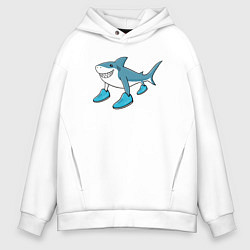 Толстовка оверсайз мужская Тралалеро тралала, акула в кроссовках, мем, цвет: белый