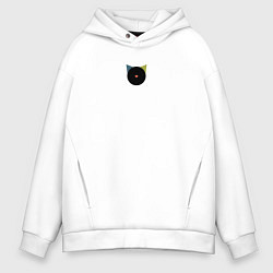 Толстовка оверсайз мужская Кот черный с носом сердечком - минимализм, цвет: белый