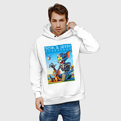 Толстовка оверсайз мужская Cyborg Tom and Jerry - ai art fantasy, цвет: белый — фото 2