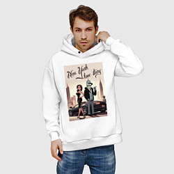 Толстовка оверсайз мужская Бендер в Нью-Йорке - любовная история, цвет: белый — фото 2