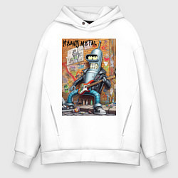 Толстовка оверсайз мужская Гитарист Бендер - тяжёлый рок, цвет: белый