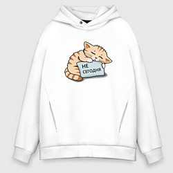 Толстовка оверсайз мужская Кот, мем, не сегодня, цвет: белый