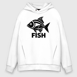 Толстовка оверсайз мужская Рыба в стиле минимализм, цвет: белый