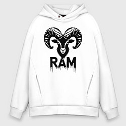 Толстовка оверсайз мужская Черный баран с рогами, цвет: белый