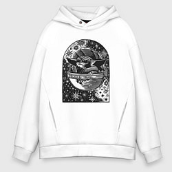 Толстовка оверсайз мужская Малыш Йода в космосе, цвет: белый