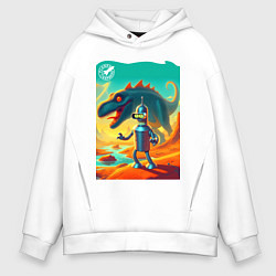 Толстовка оверсайз мужская Бендер и тираннозавр на затерянной планете, цвет: белый