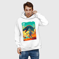 Толстовка оверсайз мужская Бендер и тираннозавр на затерянной планете, цвет: белый — фото 2