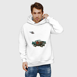 Толстовка оверсайз мужская Летающий автомобиль, ретроутуризм, цвет: белый — фото 2