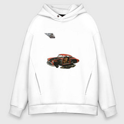 Толстовка оверсайз мужская Летающая машина, ретрофутуризм, цвет: белый