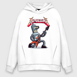 Толстовка оверсайз мужская Bender bending robot from rock group Futurama, цвет: белый
