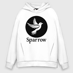 Толстовка оверсайз мужская Воробей в круге, цвет: белый