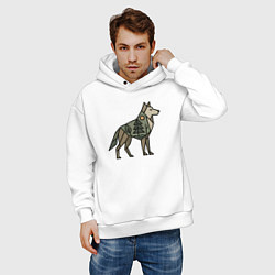 Толстовка оверсайз мужская Геометрический волк, цвет: белый — фото 2
