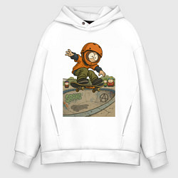 Толстовка оверсайз мужская Кенни - прыжок на скейте, цвет: белый