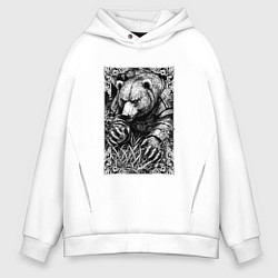 Толстовка оверсайз мужская Атакующий мишка, цвет: белый